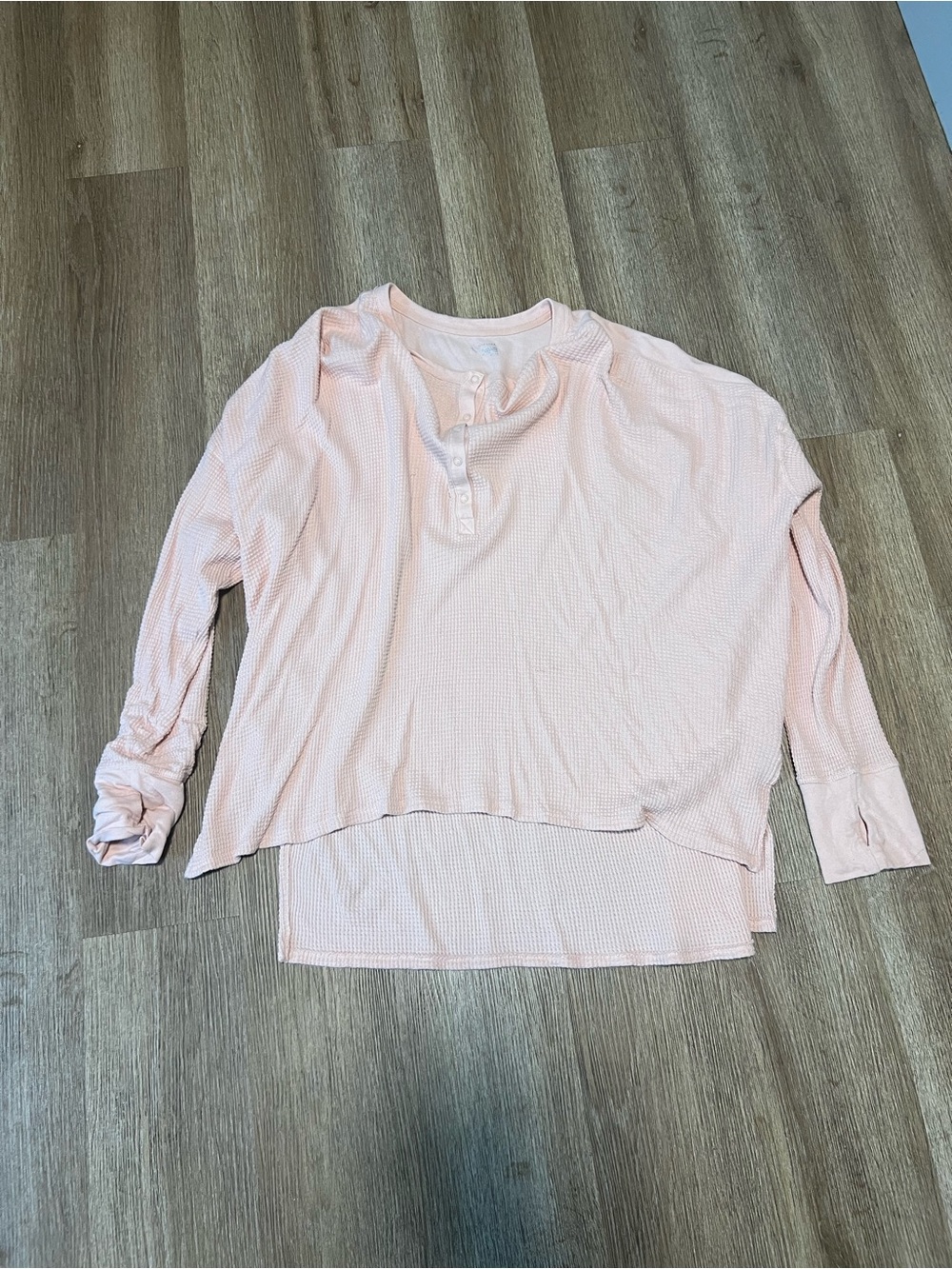 American Eagle Outfitters Pale Pink Waffle Henley Long Sleeve Top